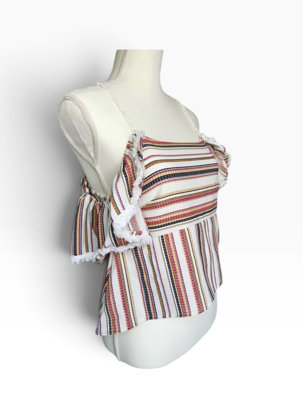 Anthropologie Ruffle-Trim Sleeveless Top - White/Multi Brachstripe Size XS